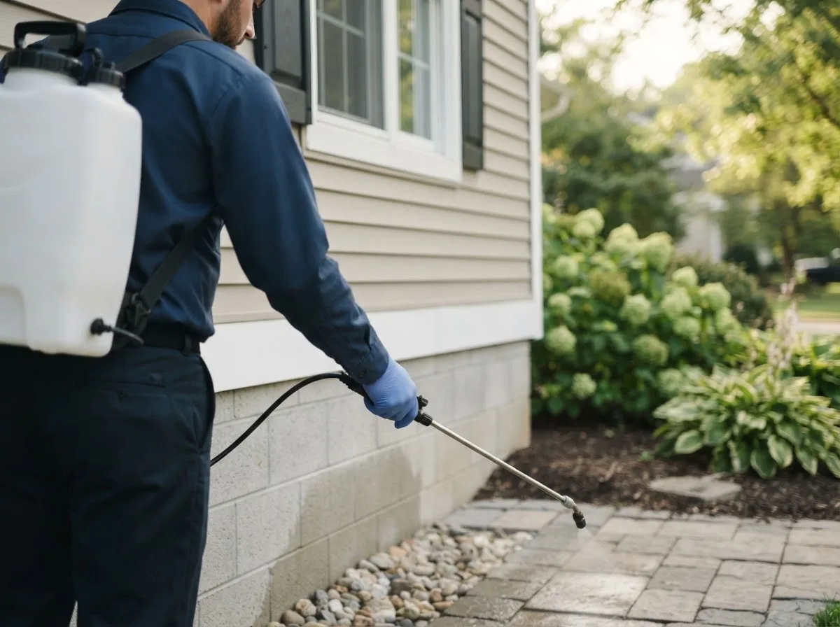 Pest control technician inspecting a home in Good Hope, IL